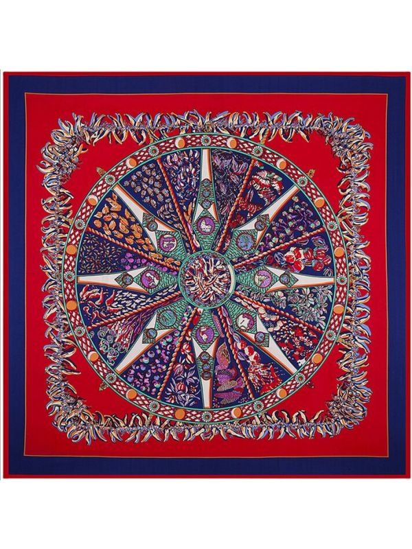 Small Pepper Bohemia Rose Compass-0146 Twill Silk & Polyester 130*130 Scarf Kerchief