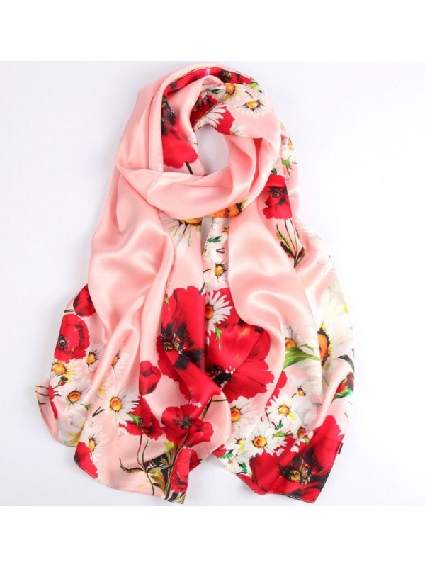 Enchanting Daisy Silk Charmeuse Fabric Digital Painting Scarves Shawls 180*55cm