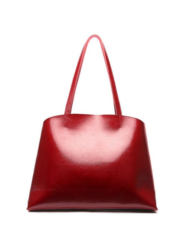 Popular Oil Wax Soft Genuine Leather Tote-Red