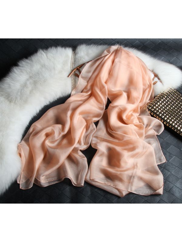 Solid Color 100% Silk Chiffon Scarves Beach Towel Wrap-Khaki