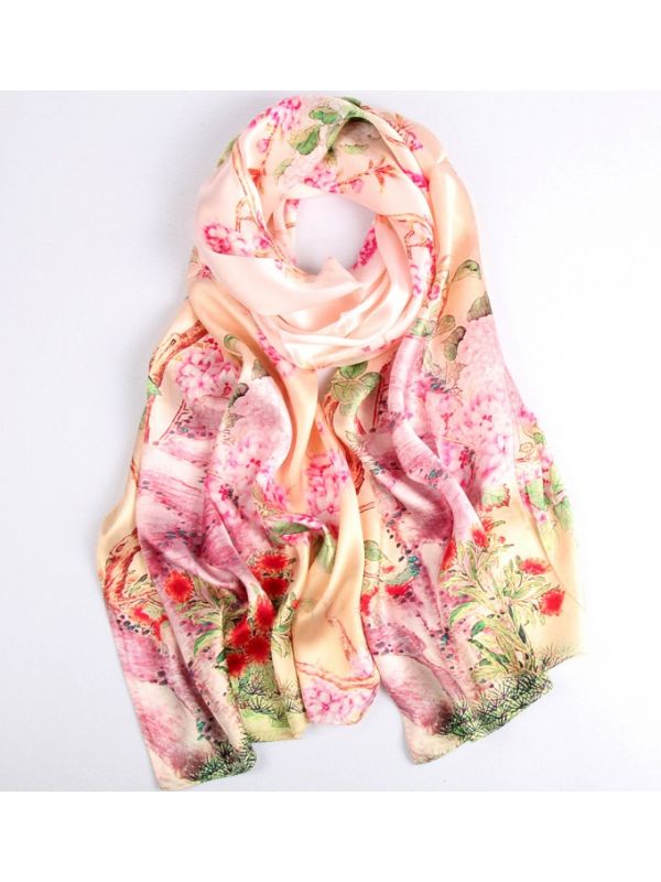 Marvelous Spring Silk Charmeuse Fabric Digital Painting Scarves Shawls 180*55cm