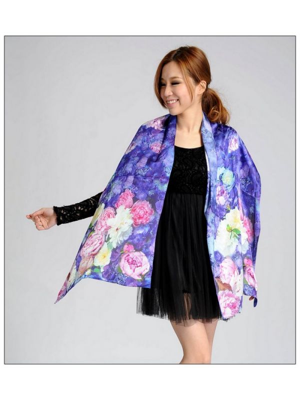 Flowers Long Silk Scarf 87006