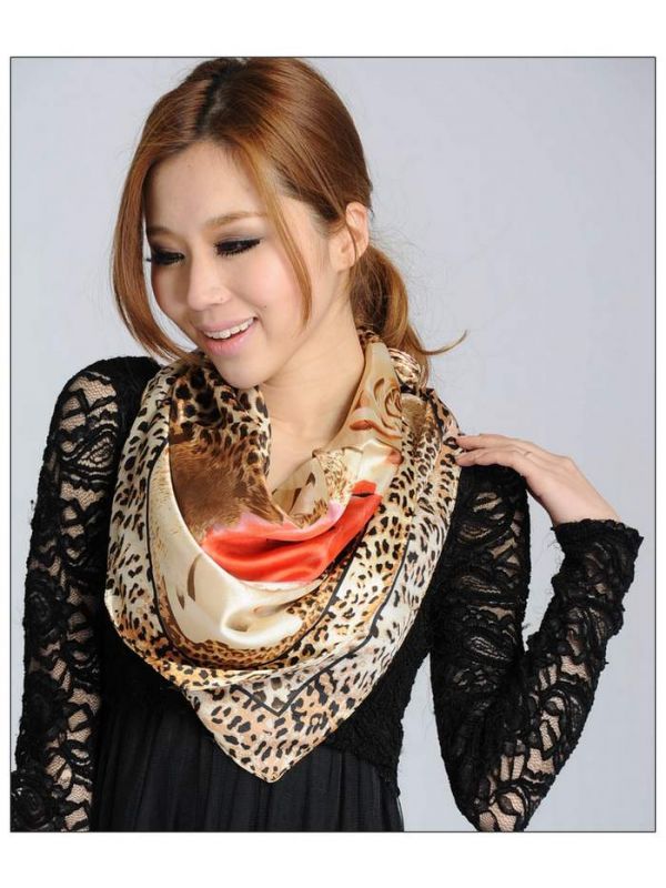 Leopard Print Big Square Silk Scarf 31145