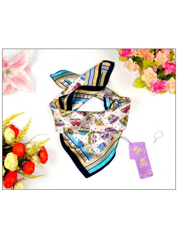 Cat Print Small Square Silk Scarf 33085